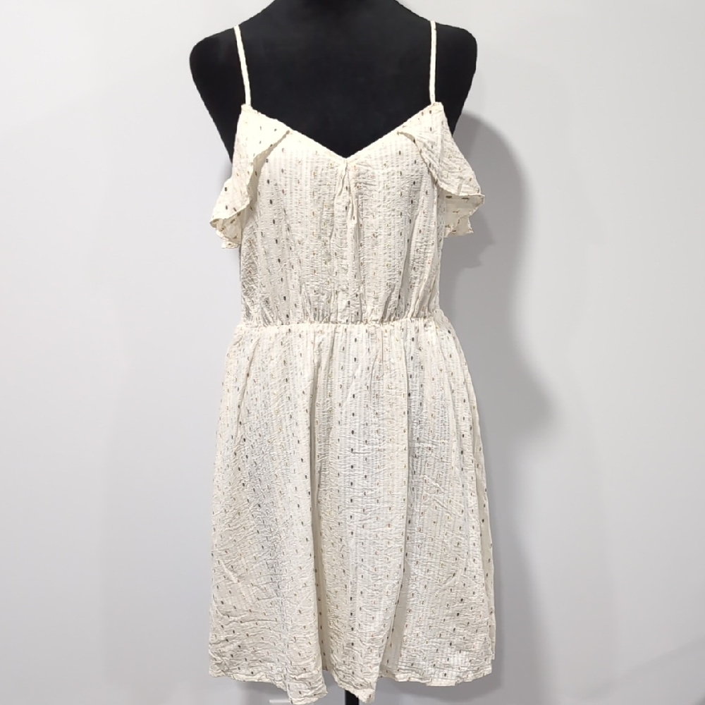 Cream Spaghetti Strap Mini Sundress With Metallic Detail